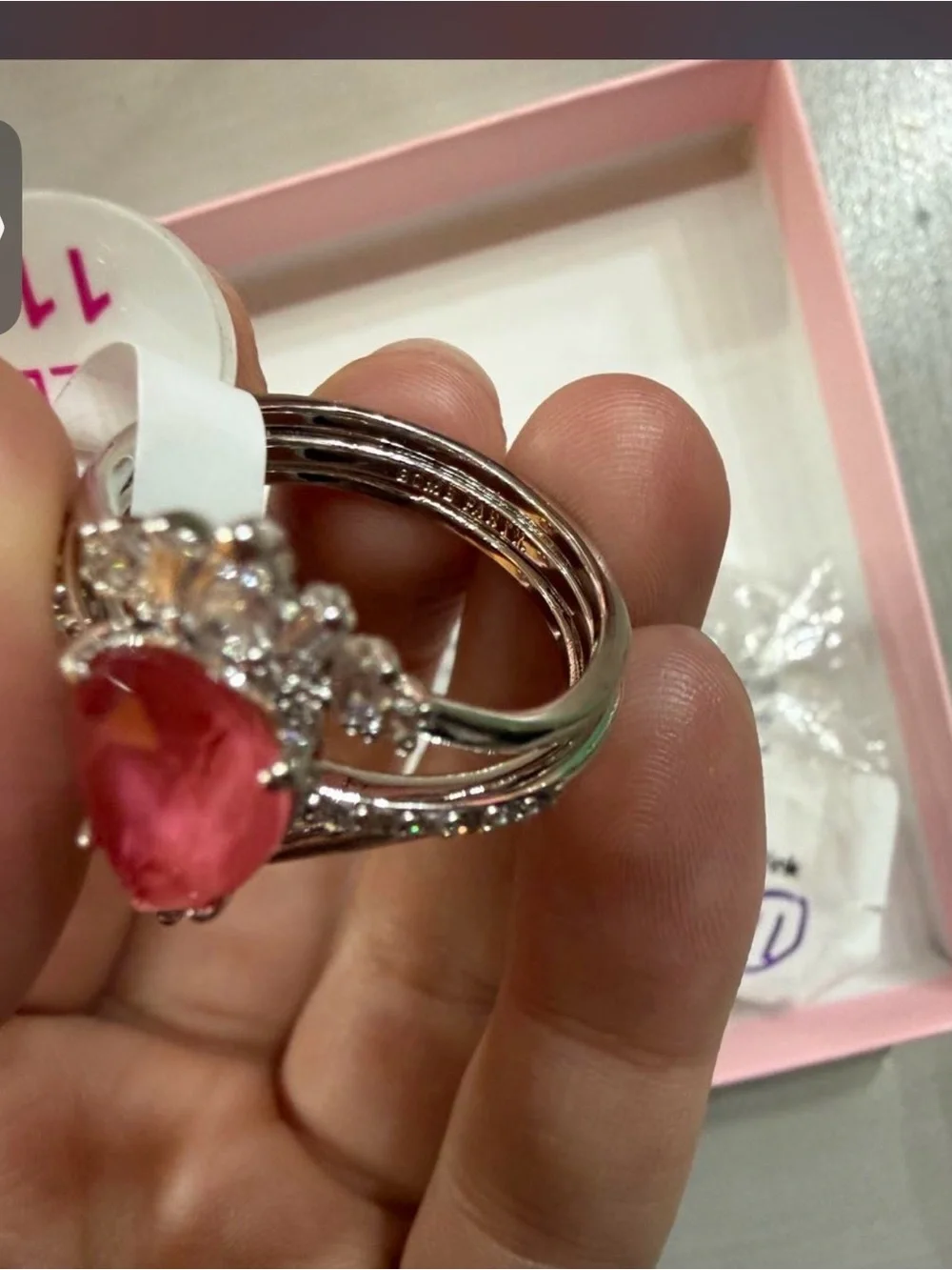 Bomb party ring calling for you size 11 lab created dark pink sapphire